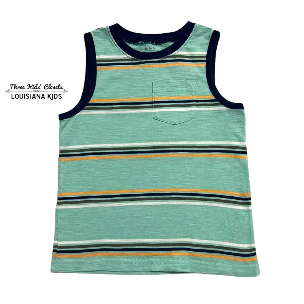 Carter's 4T Aqua Striped Pocket Tank Top